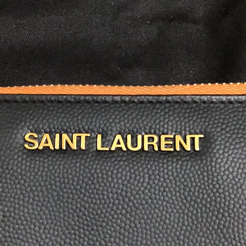 YSL Saint Laurent Black and Orange Long Zipper Wallet with dust bag. - Picture 2 of 9